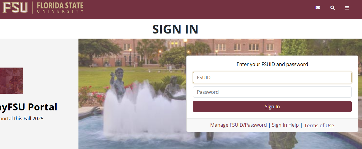 FSU log in screen image